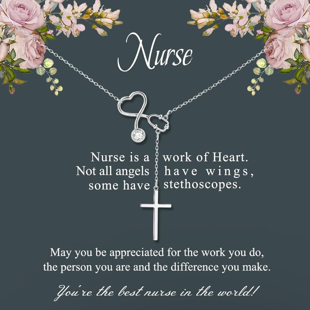 Silver Heart and Cross Necklace for Nurses